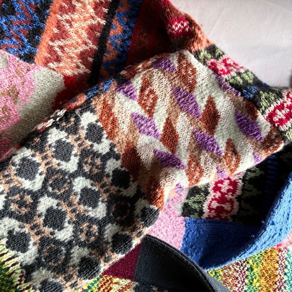 Anthropologie Boho Abstract Multicolor Patchwork Open Cardigan Sweater 1X/2X - Picture 12 of 16